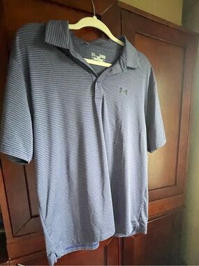 Under Armour "heat gear" grey and blue striped polo shirt Size XL